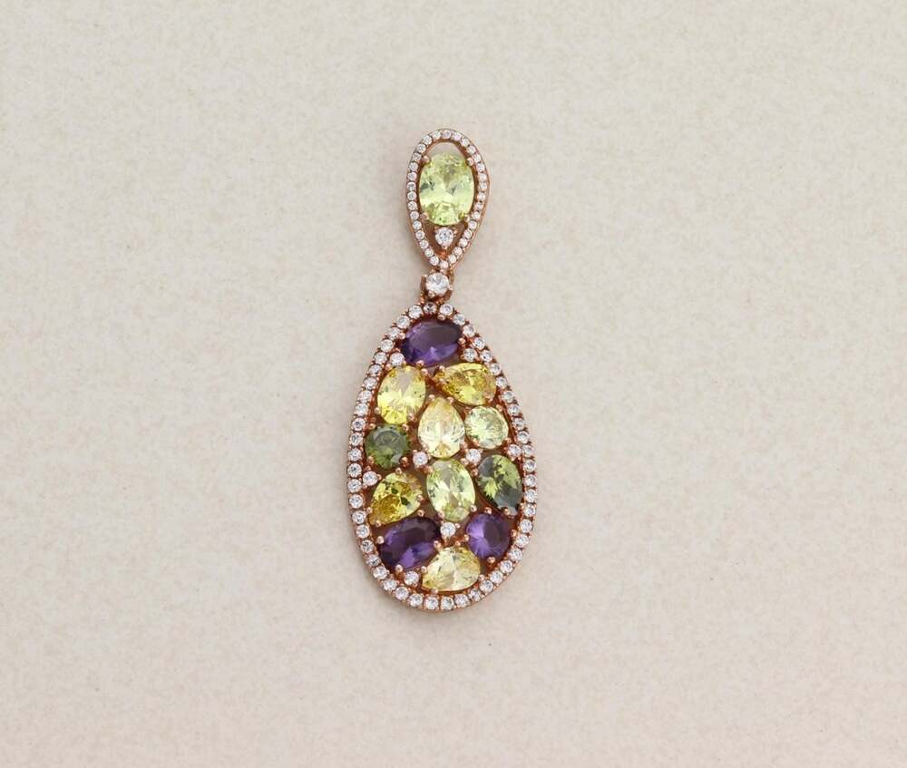 Pendant Only 18k Rose Gold over Sterling Silver Multi Stone CZ Pendant